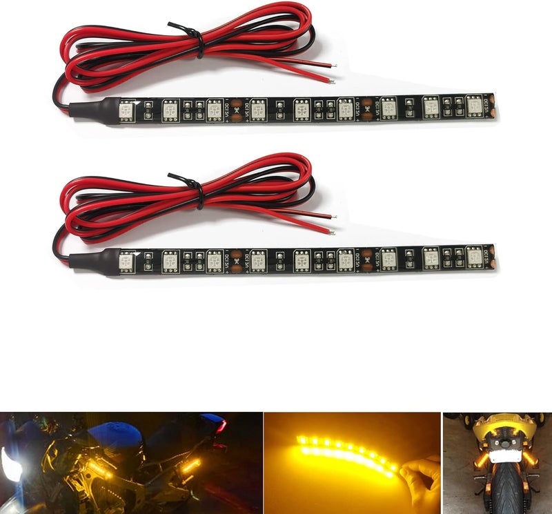 NBWDY Universal DC 12V 2pc 5.9in Motorcycle LED Turn Signal Light Amber LED Strip Light Bar for Motorcycle Car Scooter ATV UTV Golf cart Front Rear Turning Indicator Lights Blinker Tail Light - Image 1